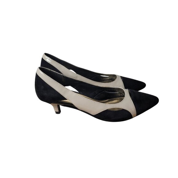 Black & Beige Kitten Heel Pumps By Via Neroli - Picture 4 of 16